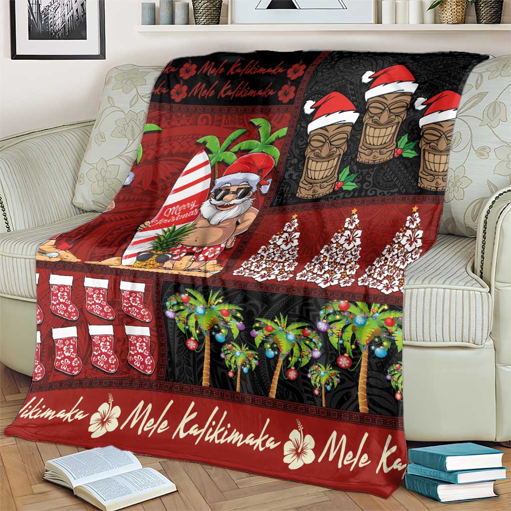 Hawaiian Christmas Blanket - Mele Kalikimaka Island Holiday Vibes - Black Red LT03 - Polynesian Pride