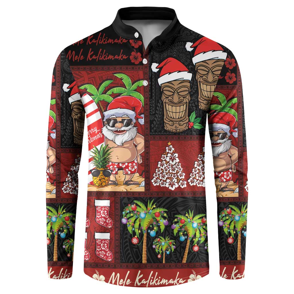 Hawaiian Christmas Button Sweatshirt - Mele Kalikimaka Island Holiday Vibes - Black Red