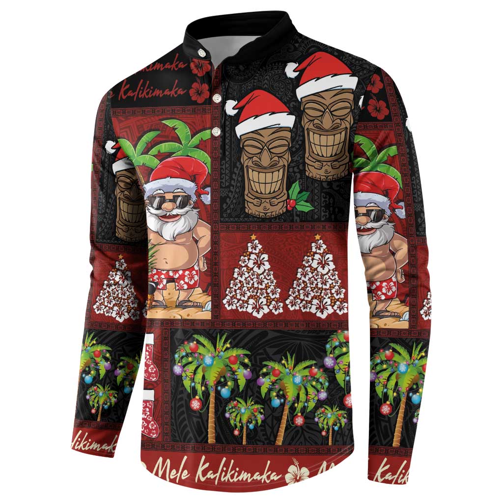 Hawaiian Christmas Button Sweatshirt - Mele Kalikimaka Island Holiday Vibes - Black Red LT03 - Polynesian Pride