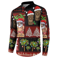 Hawaiian Christmas Button Sweatshirt - Mele Kalikimaka Island Holiday Vibes - Black Red LT03 - Polynesian Pride