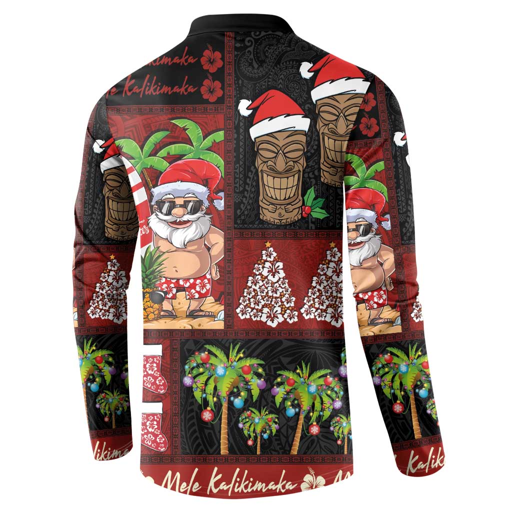 Hawaiian Christmas Button Sweatshirt - Mele Kalikimaka Island Holiday Vibes - Black Red LT03 - Polynesian Pride