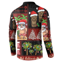 Hawaiian Christmas Button Sweatshirt - Mele Kalikimaka Island Holiday Vibes - Black Red LT03 - Polynesian Pride