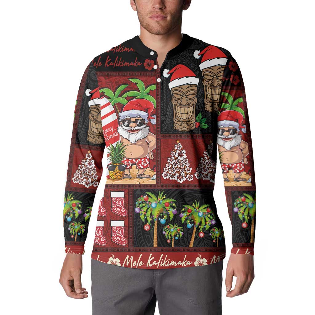 Hawaiian Christmas Button Sweatshirt - Mele Kalikimaka Island Holiday Vibes - Black Red LT03 - Polynesian Pride