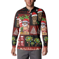 Hawaiian Christmas Button Sweatshirt - Mele Kalikimaka Island Holiday Vibes - Black Red LT03 - Polynesian Pride