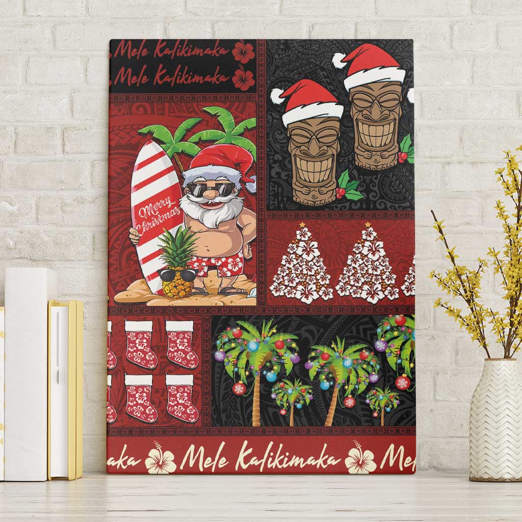 Hawaiian Christmas Canvas Wall Art - Mele Kalikimaka Island Holiday Vibes - Black Red LT03 Without Frame Black - Red - Polynesian Pride