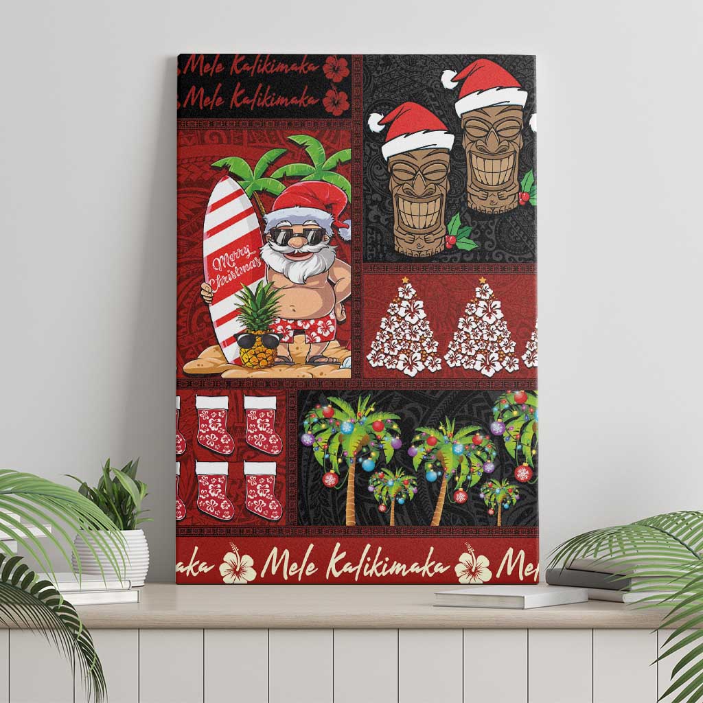 Hawaiian Christmas Canvas Wall Art - Mele Kalikimaka Island Holiday Vibes - Black Red LT03 - Polynesian Pride