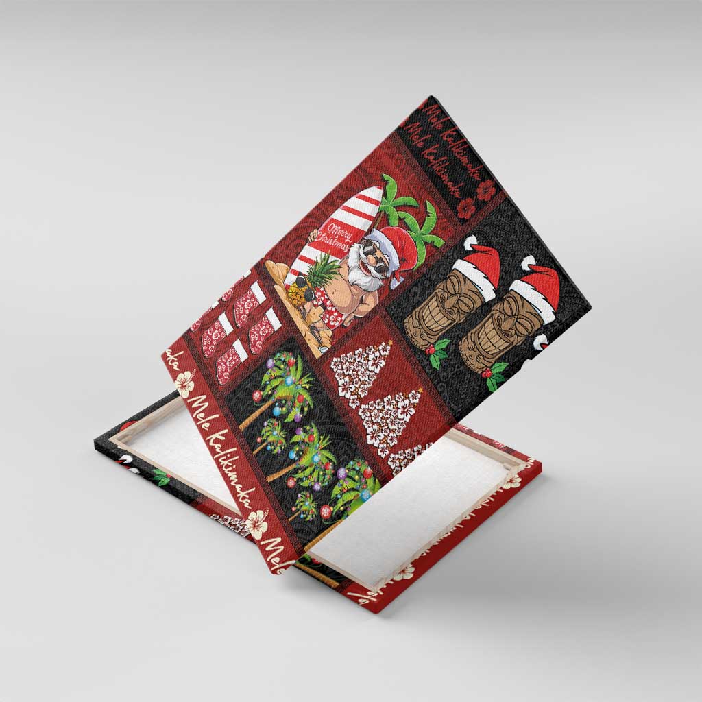 Hawaiian Christmas Canvas Wall Art - Mele Kalikimaka Island Holiday Vibes - Black Red LT03 With Frame Black - Red - Polynesian Pride
