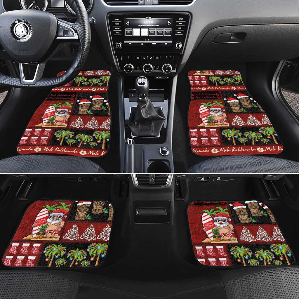 Hawaiian Christmas Car Mats - Mele Kalikimaka Island Holiday Vibes - Black Red