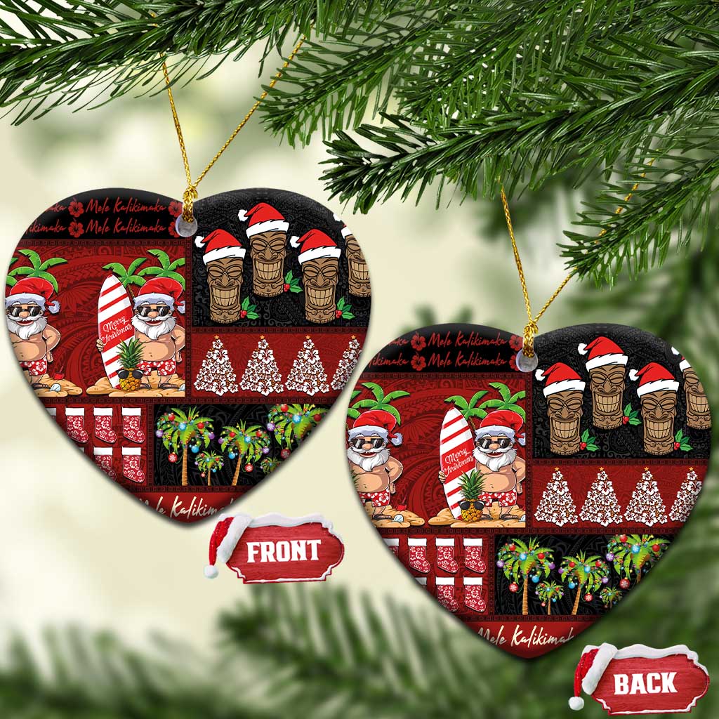 Hawaiian Christmas Ceramic Ornament - Mele Kalikimaka Island Holiday Vibes - Black Red