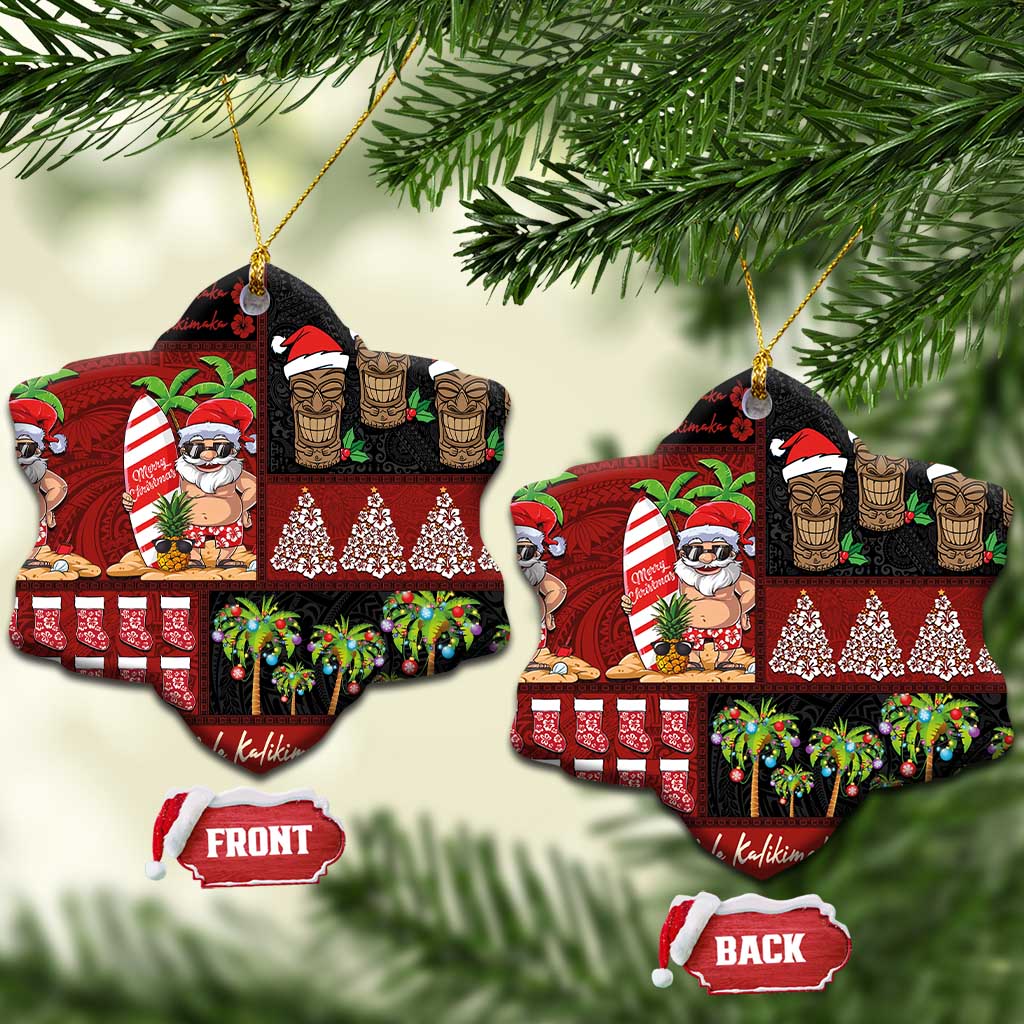 Hawaiian Christmas Ceramic Ornament - Mele Kalikimaka Island Holiday Vibes - Black Red