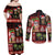 Hawaiian Christmas Couples Matching Off Shoulder Maxi Dress and Long Sleeve Button Shirt - Mele Kalikimaka Island Holiday Vibes - Black Red