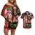 Hawaiian Christmas Couples Matching Off Shoulder Short Dress and Hawaiian Shirt - Mele Kalikimaka Island Holiday Vibes - Black Red