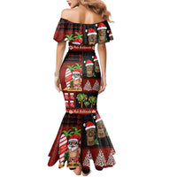 Hawaiian Christmas Family Matching Mermaid Dress and Hawaiian Shirt - Mele Kalikimaka Island Holiday Vibes - Black Red