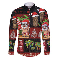 Hawaiian Christmas Family Matching Off The Shoulder Long Sleeve Dress and Hawaiian Shirt - Mele Kalikimaka Island Holiday Vibes - Black Red