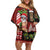 Hawaiian Christmas Family Matching Off Shoulder Short Dress and Hawaiian Shirt - Mele Kalikimaka Island Holiday Vibes - Black Red