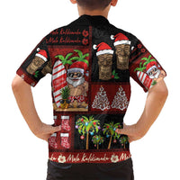 Hawaiian Christmas Family Matching Tank Maxi Dress and Hawaiian Shirt - Mele Kalikimaka Island Holiday Vibes - Black Red