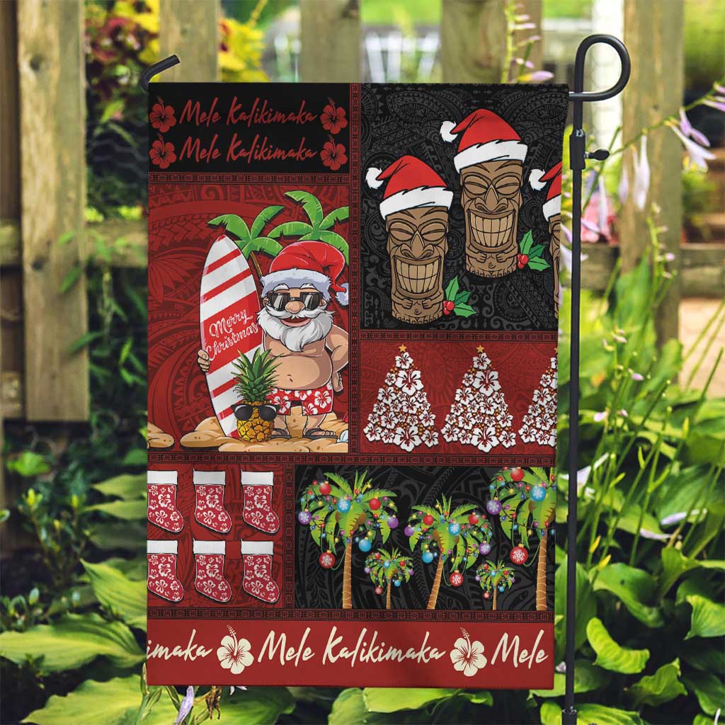 Hawaiian Christmas Garden Flag - Mele Kalikimaka Island Holiday Vibes - Black Red LT03 Garden Flag Black - Red - Polynesian Pride