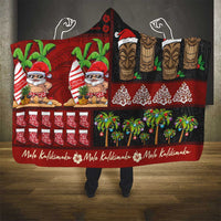 Hawaiian Christmas Hooded Blanket - Mele Kalikimaka Island Holiday Vibes - Black Red LT03 - Polynesian Pride