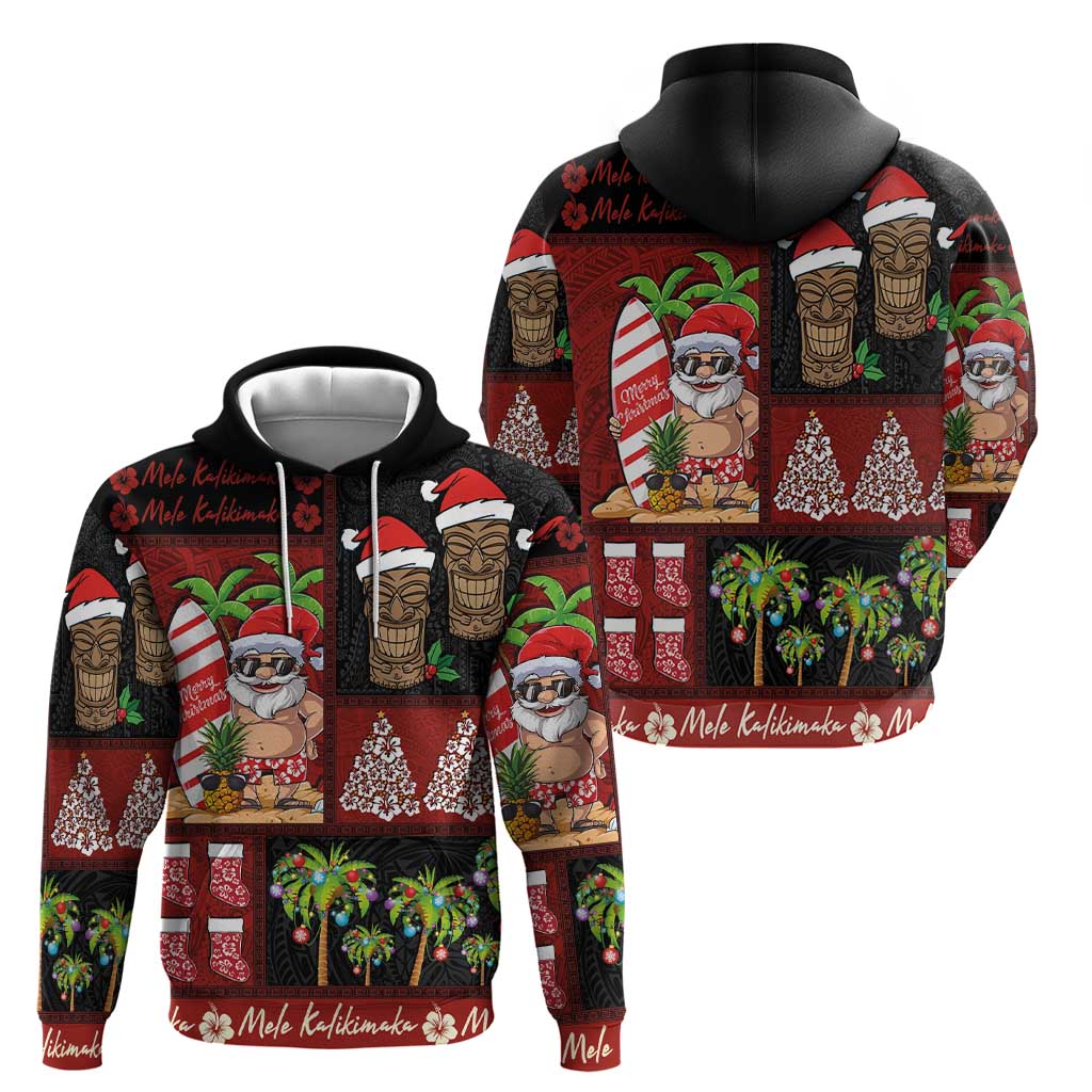 Hawaiian Christmas Hoodie - Mele Kalikimaka Island Holiday Vibes - Black Red