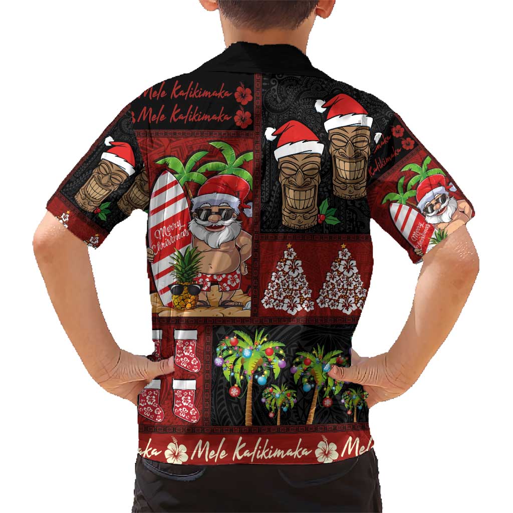 Hawaiian Christmas Kid Hawaiian Shirt - Mele Kalikimaka Island Holiday Vibes - Black Red