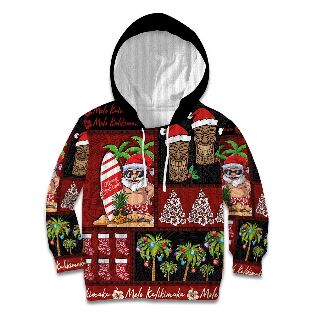 Hawaiian Christmas Kid Hoodie - Mele Kalikimaka Island Holiday Vibes - Black Red