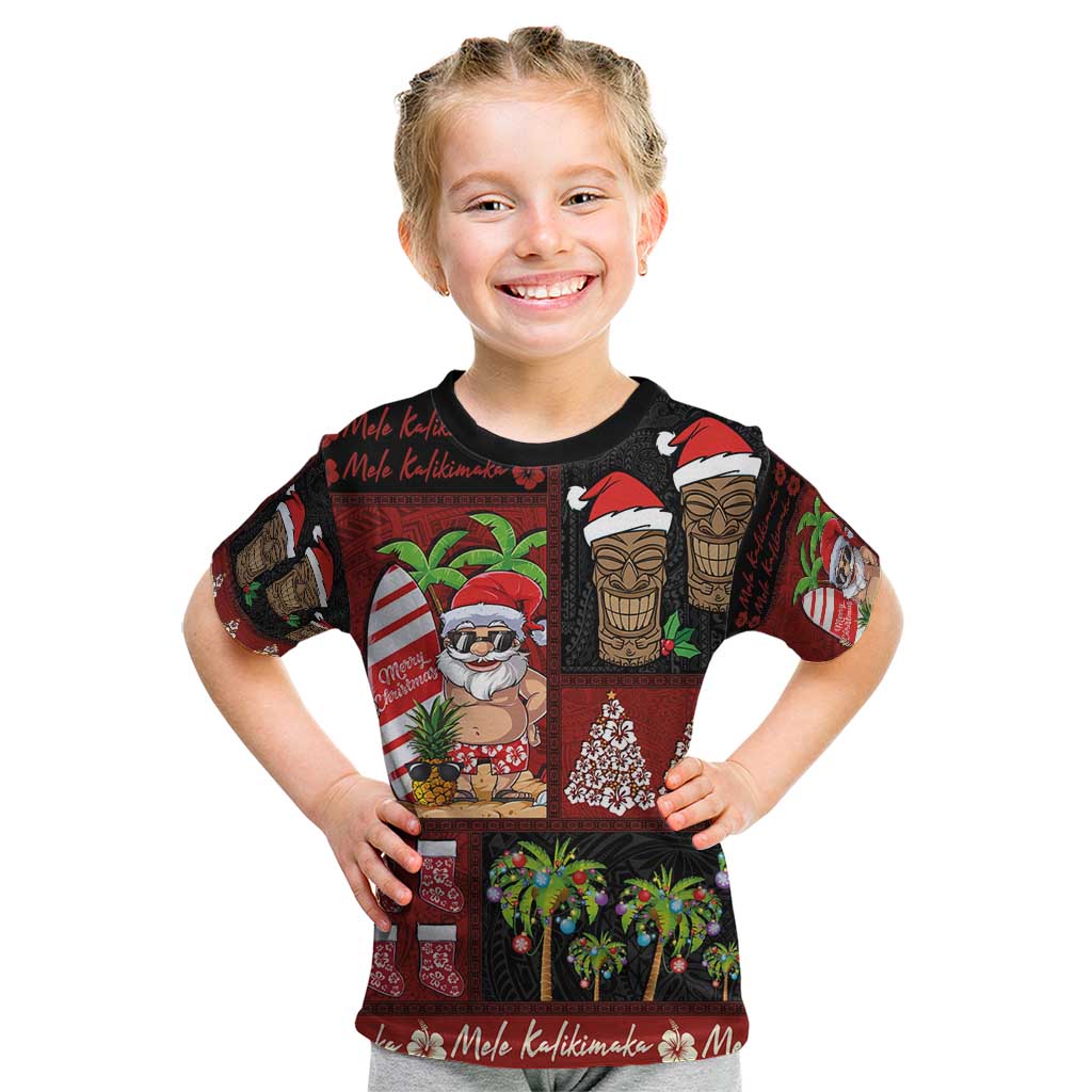 Hawaiian Christmas Kid T Shirt - Mele Kalikimaka Island Holiday Vibes - Black Red