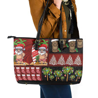Hawaiian Christmas Leather Tote Bag - Mele Kalikimaka Island Holiday Vibes - Black Red LT03 - Polynesian Pride