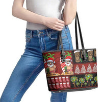Hawaiian Christmas Leather Tote Bag - Mele Kalikimaka Island Holiday Vibes - Black Red LT03 - Polynesian Pride