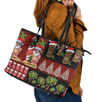 Hawaiian Christmas Leather Tote Bag - Mele Kalikimaka Island Holiday Vibes - Black Red LT03 - Polynesian Pride