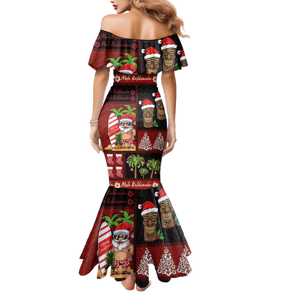 Hawaiian Christmas Mermaid Dress - Mele Kalikimaka Island Holiday Vibes - Black Red
