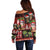 Hawaiian Christmas Off Shoulder Sweater - Mele Kalikimaka Island Holiday Vibes - Black Red