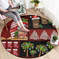 Hawaiian Christmas Round Carpet - Mele Kalikimaka Island Holiday Vibes - Black Red
