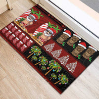 Hawaiian Christmas Rubber Doormat - Mele Kalikimaka Island Holiday Vibes - Black Red LT03 - Polynesian Pride
