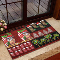 Hawaiian Christmas Rubber Doormat - Mele Kalikimaka Island Holiday Vibes - Black Red LT03 - Polynesian Pride