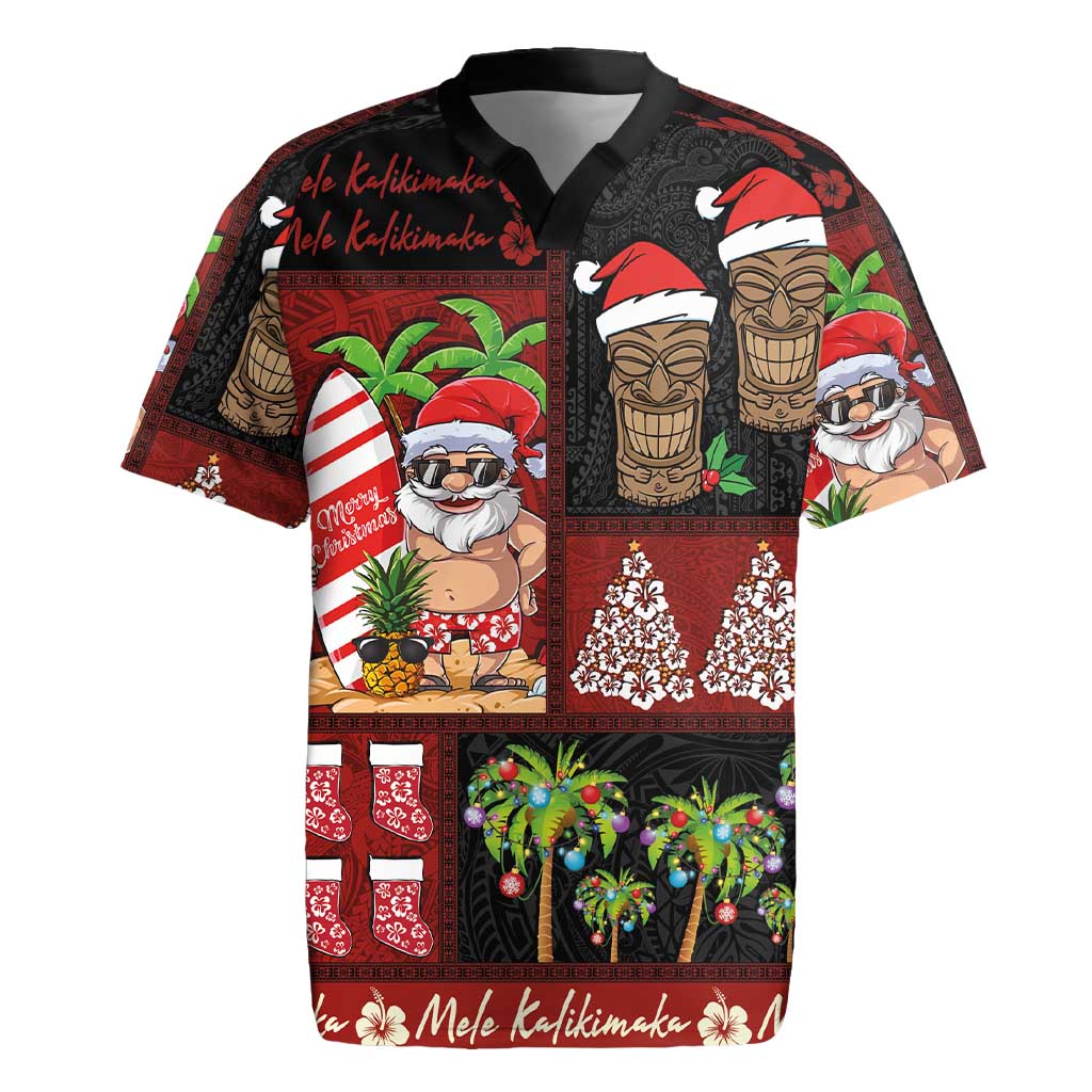 Hawaiian Christmas Rugby Jersey - Mele Kalikimaka Island Holiday Vibes - Black Red