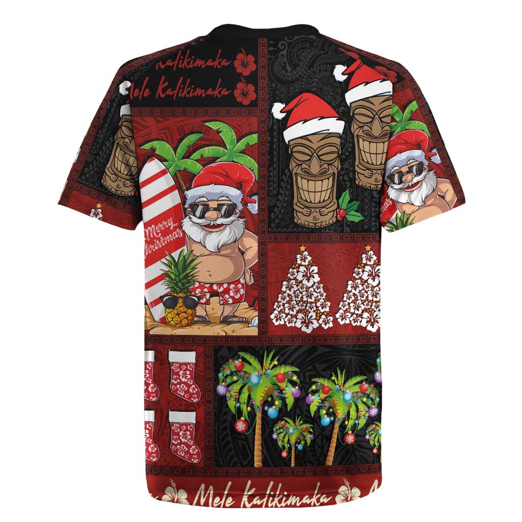 Hawaiian Christmas Rugby Jersey - Mele Kalikimaka Island Holiday Vibes - Black Red LT03 - Polynesian Pride