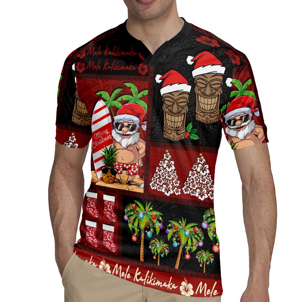Hawaiian Christmas Rugby Jersey - Mele Kalikimaka Island Holiday Vibes - Black Red LT03 - Polynesian Pride