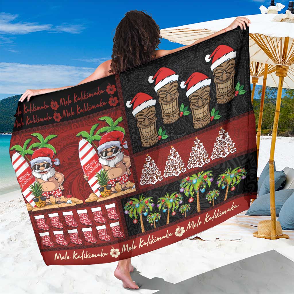 Hawaiian Christmas Sarong - Mele Kalikimaka Island Holiday Vibes - Black Red