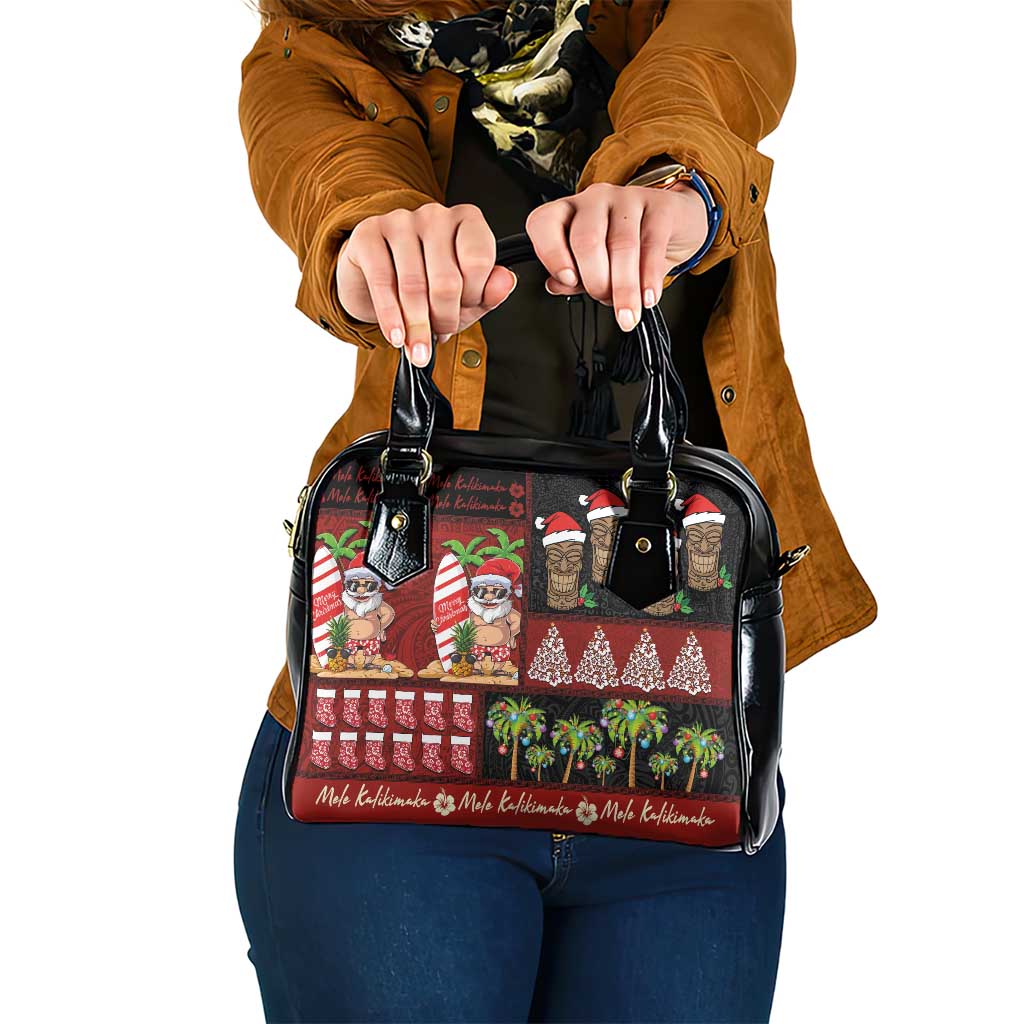 Hawaiian Christmas Shoulder Handbag - Mele Kalikimaka Island Holiday Vibes - Black Red