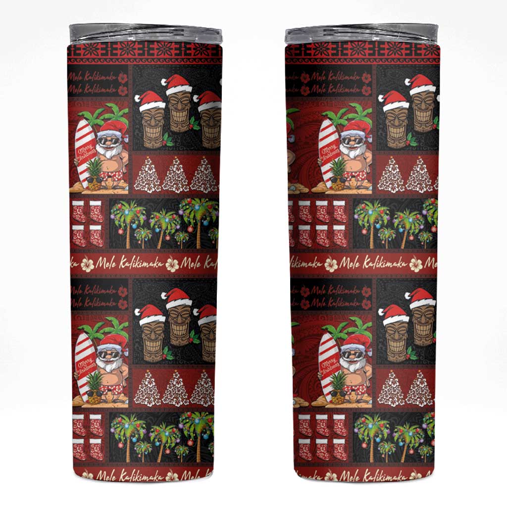 Hawaiian Christmas Skinny Tumbler - Mele Kalikimaka Island Holiday Vibes - Black Red