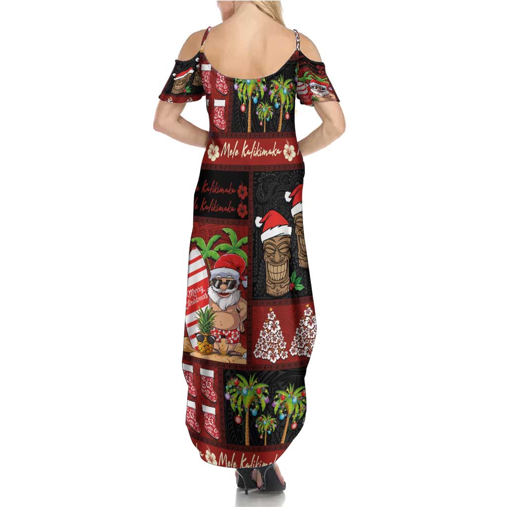 Hawaiian Christmas Summer Maxi Dress - Mele Kalikimaka Island Holiday Vibes - Black Red LT03 - Polynesian Pride