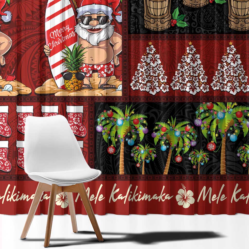 Hawaiian Christmas Window Curtain - Mele Kalikimaka Island Holiday Vibes - Black Red LT03 - Polynesian Pride