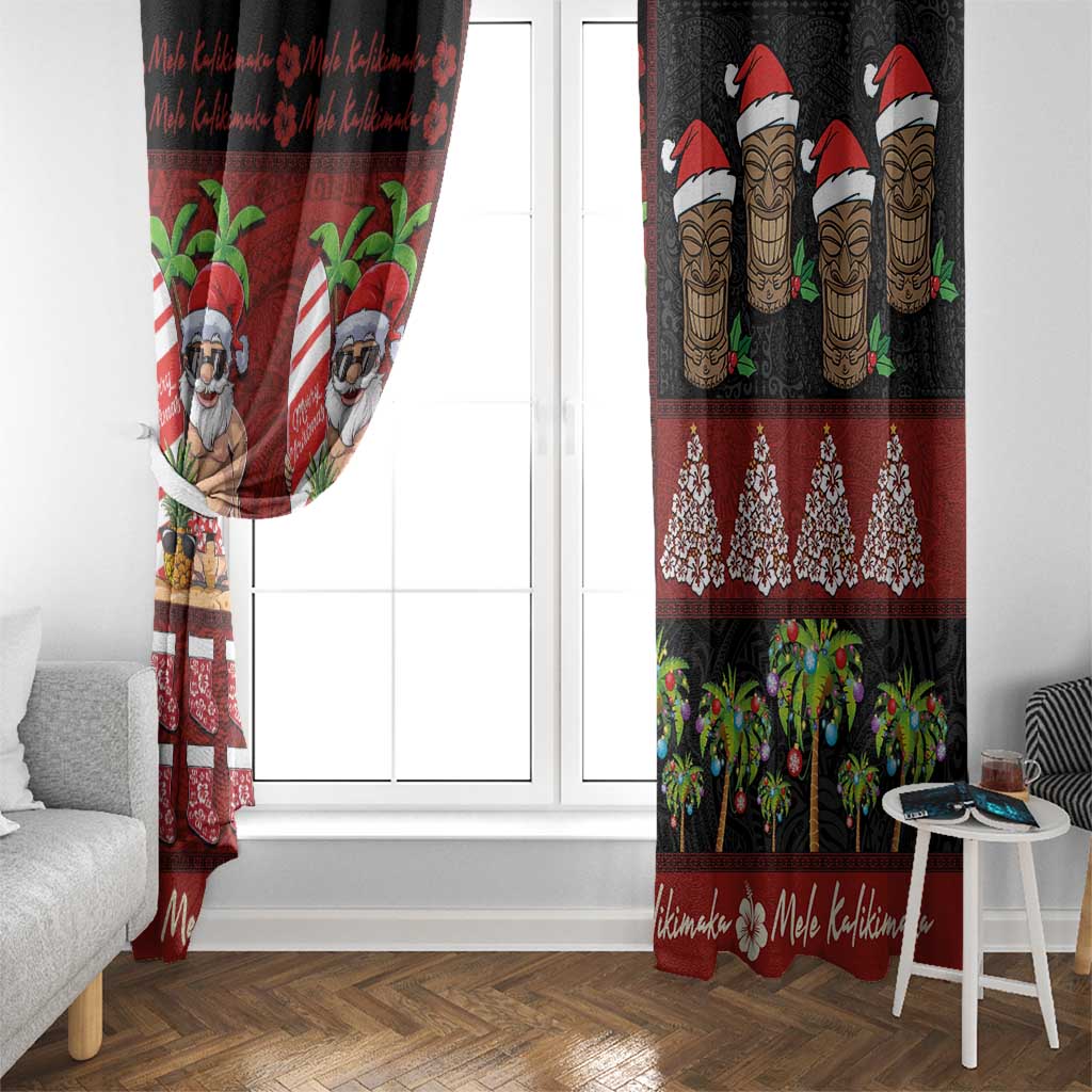 Hawaiian Christmas Window Curtain - Mele Kalikimaka Island Holiday Vibes - Black Red LT03 - Polynesian Pride