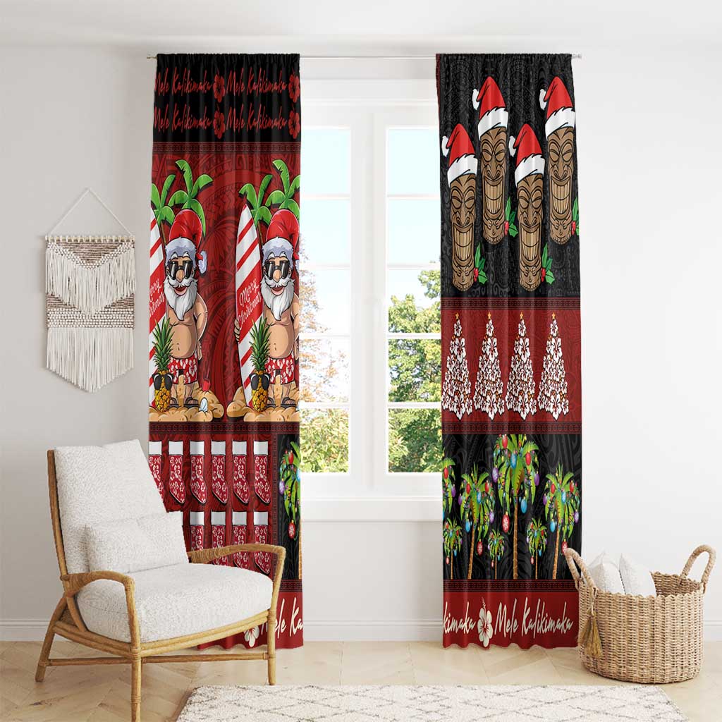 Hawaiian Christmas Window Curtain - Mele Kalikimaka Island Holiday Vibes - Black Red LT03 - Polynesian Pride