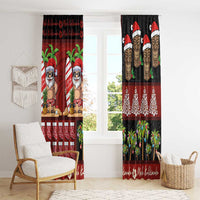 Hawaiian Christmas Window Curtain - Mele Kalikimaka Island Holiday Vibes - Black Red LT03 - Polynesian Pride