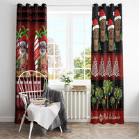 Hawaiian Christmas Window Curtain - Mele Kalikimaka Island Holiday Vibes - Black Red LT03 - Polynesian Pride