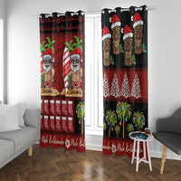 Hawaiian Christmas Window Curtain - Mele Kalikimaka Island Holiday Vibes - Black Red LT03 With Grommets Black - Red - Polynesian Pride