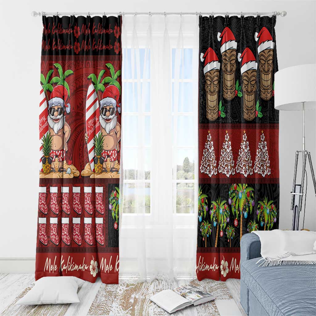 Hawaiian Christmas Window Curtain - Mele Kalikimaka Island Holiday Vibes - Black Red LT03 - Polynesian Pride