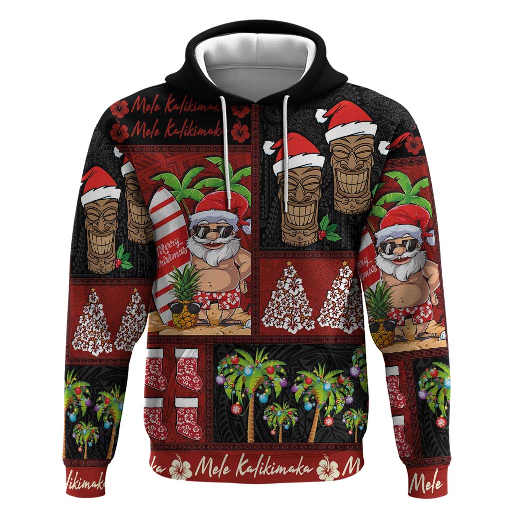 Hawaiian Christmas Zip Hoodie - Mele Kalikimaka Island Holiday Vibes - Black Red