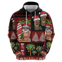 Hawaiian Christmas Zip Hoodie - Mele Kalikimaka Island Holiday Vibes - Black Red